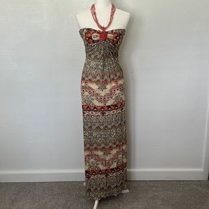 Sky maxi strapless dress with beaded neck piece